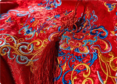 Tissus brodés à extrémité élevé, tissu chinois rouge de robe de mariage