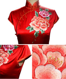 Tissus brodés à extrémité élevé, tissu chinois rouge de robe de mariage